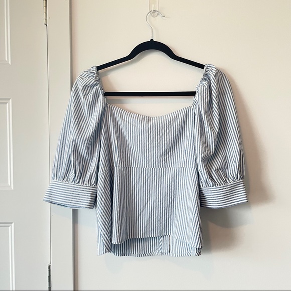 ONLY Blue & White Stripes Puff Sleeves Blouse - Picture 4 of 6